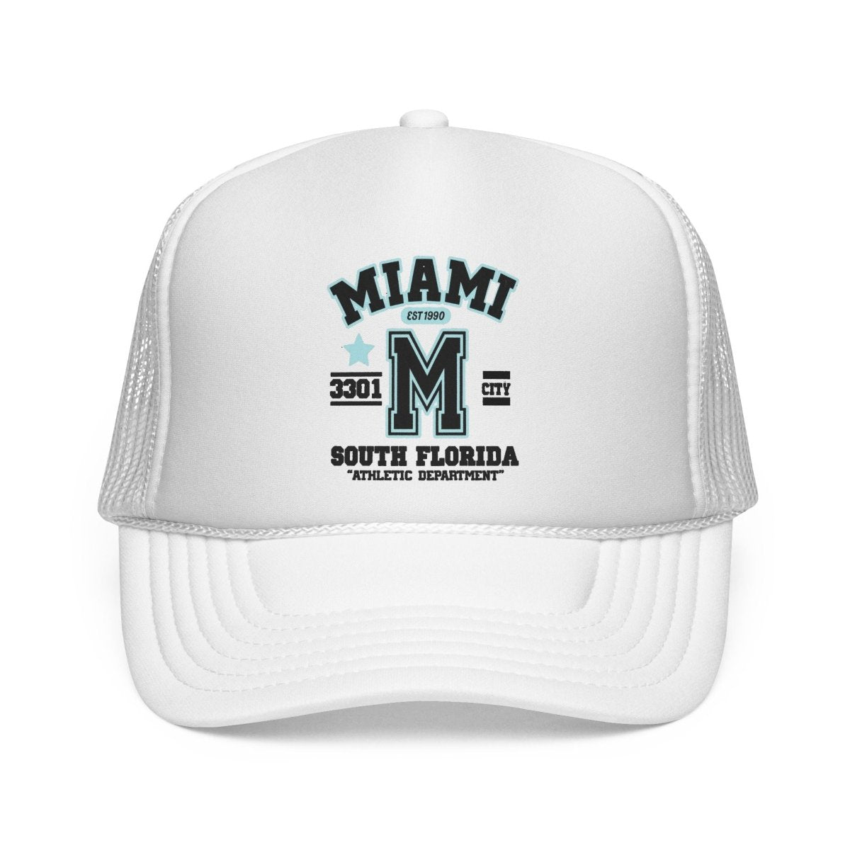 Miami Varsity Trucker Cap — South Florida Retro Mesh Hat - Chinchilla Choons